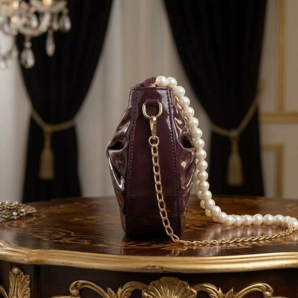 The Carry Cart – Burgundy Patent Crescent Bag