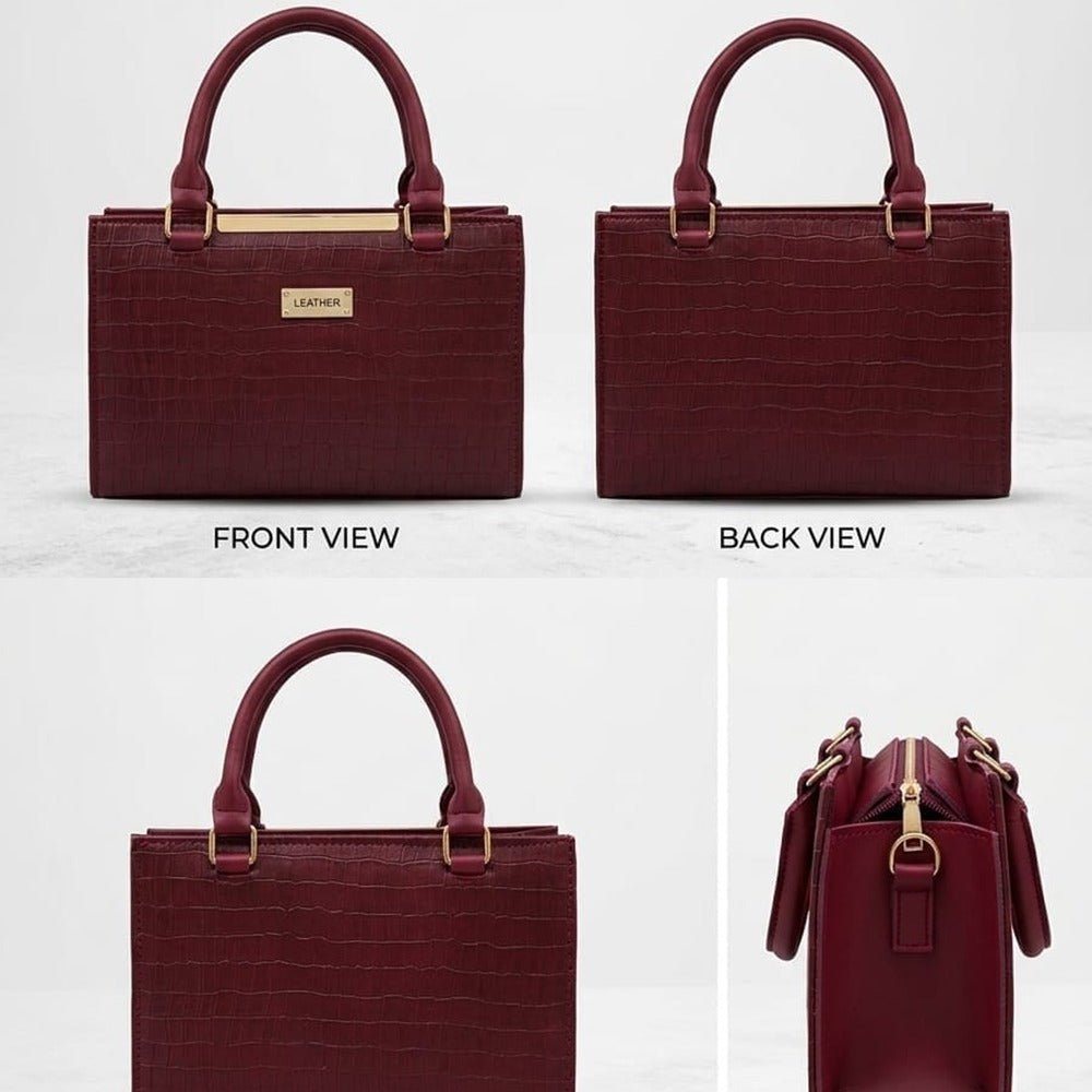 The Carry Cart – Dark Maroon Croc-Embossed Handbag