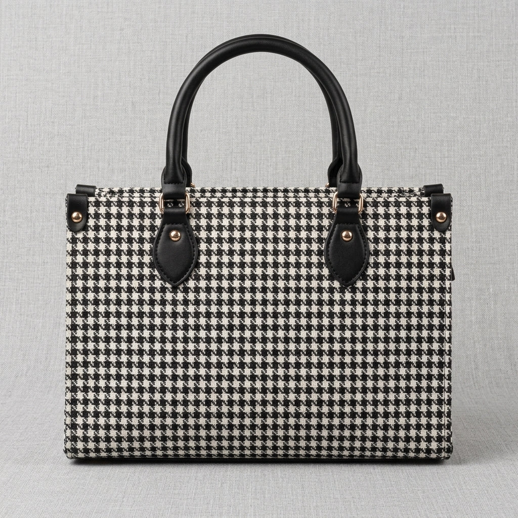 Chic Houndstooth Tote Bag – Elegant Houndstooth Handbag with Top Handle