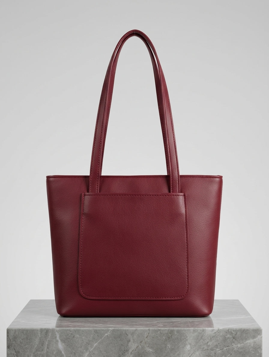 The Carry Cart Women's Premium PU Leather Tote Bag – Maroon Everyday Use Shoulder Bag with Front Pocket